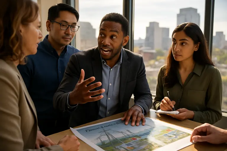 Analyst comparing energy model outputs on multiple workstation screens