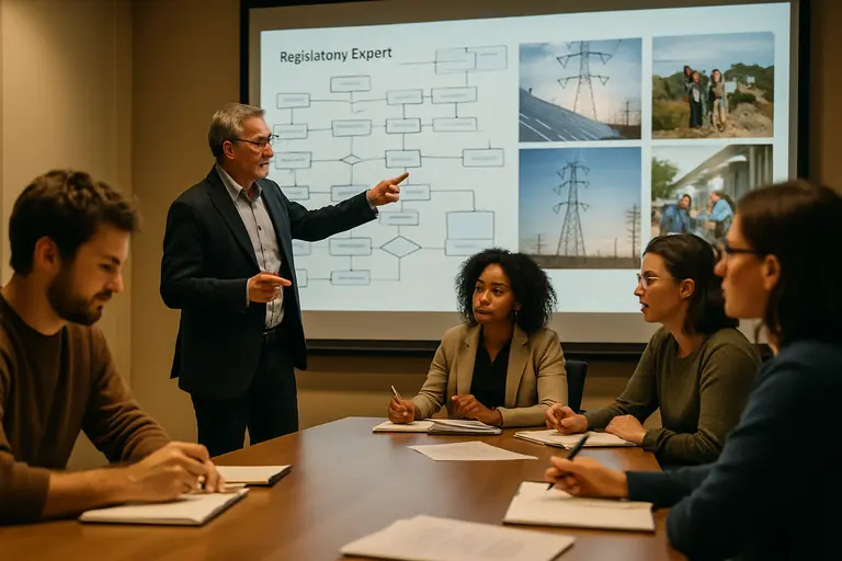 Regulatory documents and reactor diagrams arranged on a conference table