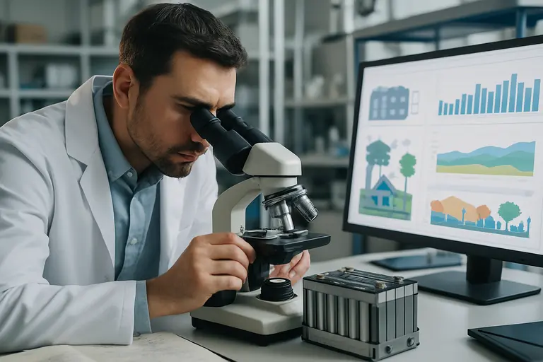 Analyst reviewing procurement documents and component diagrams at a desk